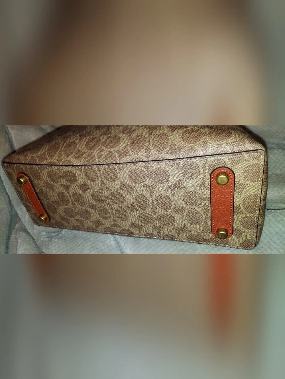 Signature Pattern Shoulder Bag in Brown with Orange Strap